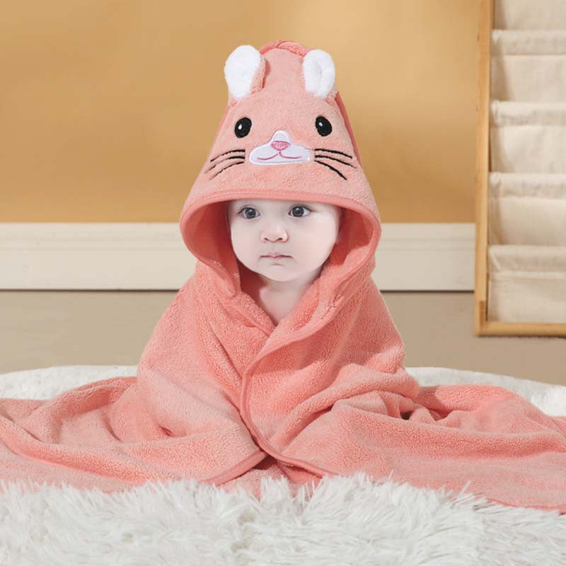 Hochwertiges Kapuzenhandtuch-Set mit Baby-Tiermotiv aus Flanell und Plüsch für Babys