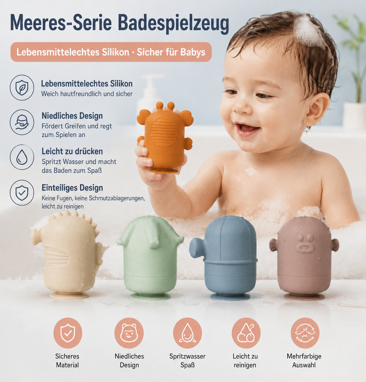 Badespielzeug spritzende Wassertiere 5-tlg.