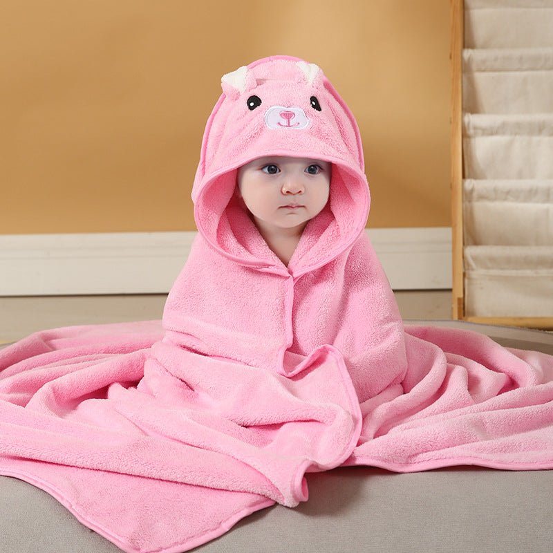 Hochwertiges Kapuzenhandtuch-Set mit Baby-Tiermotiv aus Flanell und Plüsch für Babys